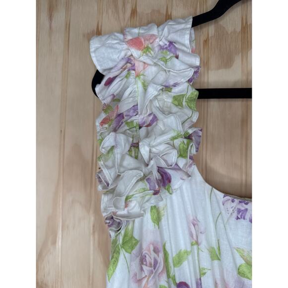 Biltmore Medium Linen Rayon Dress Ruffle StrapsTiered Pockets Cottagecore - Picture 7 of 10